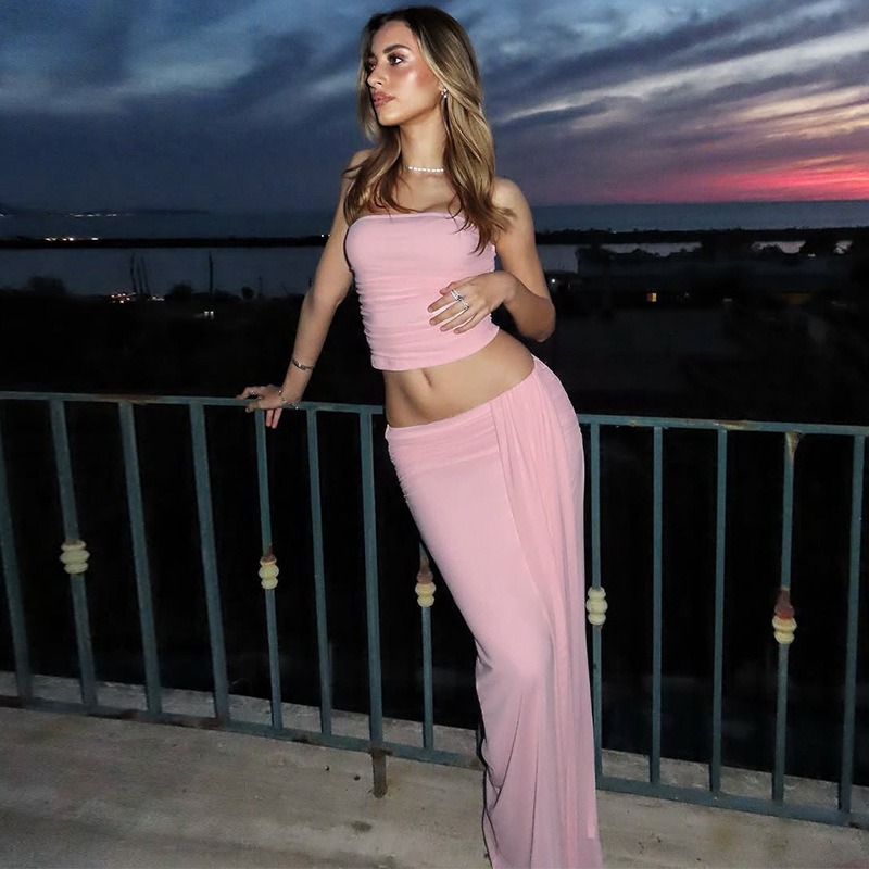 Tuularose Pink Long Dress 2-Pi - Strapless Bra Backless review and price