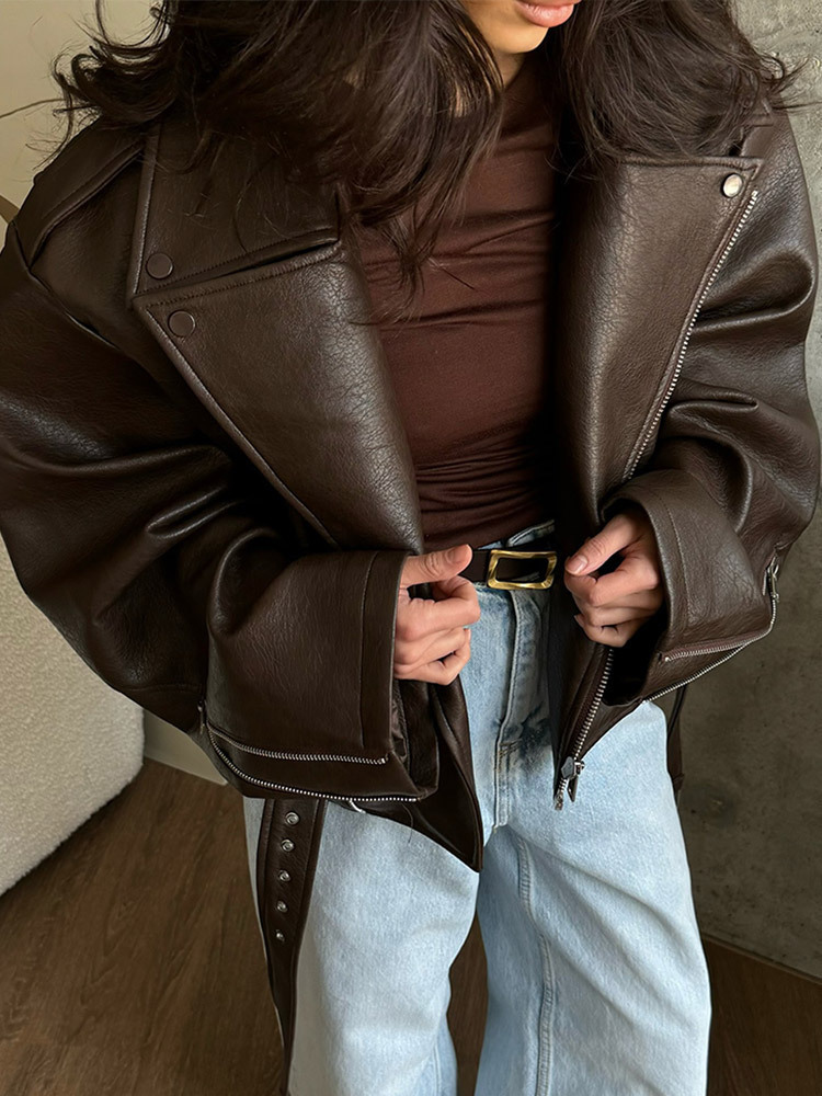 With Belt Leather Jacket Coat  - Corset Waist Cinch review and price