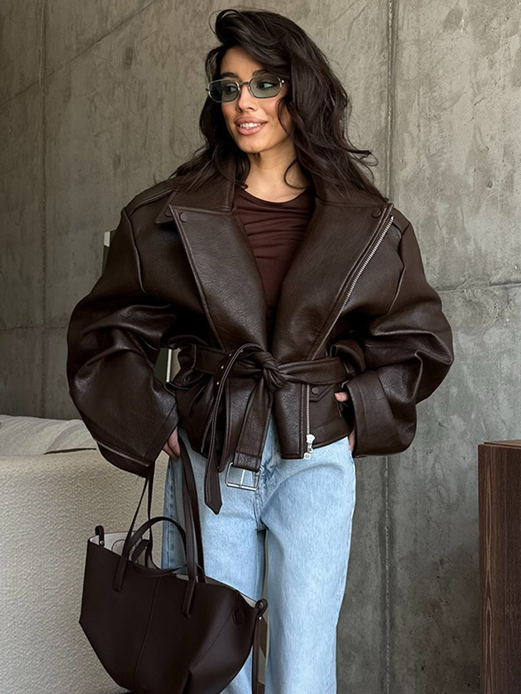 With Belt Leather Jacket Coat  - Corset Waist Cinch review and price